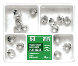 Transparent Contoured Matrices Combined with Clamp for Molars 16 pcs.