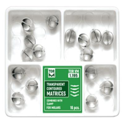 Transparent Contoured Matrices Combined with Clamp for Molars 16 pcs.